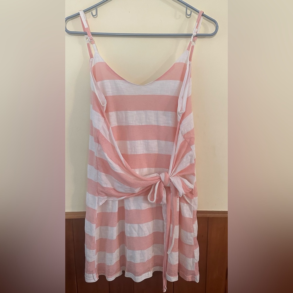AND THE WHY size SMALL, pink and white stripes, adjustable spaghetti strap top.